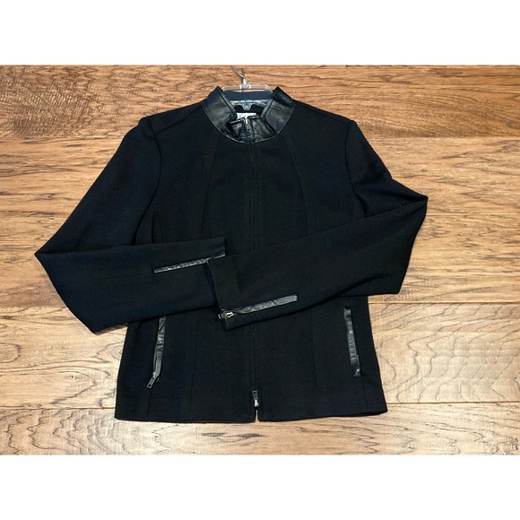 Philippe Adec Jackets & Blazers - ADEC² Philippe Adec Black Jacket Women's Size 8/42 Faux Leather Trim Zip Pockets